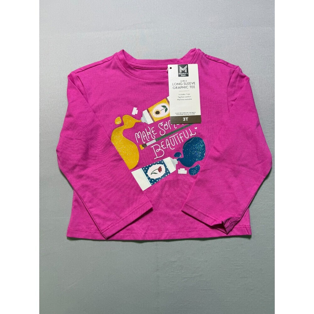 NWT Member's Mark Long Sleeve Graphic Tee Shirt Girls Baby 3T Crewneck Pullover